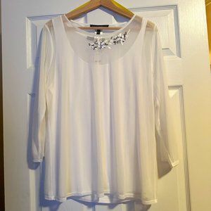 NWT WHBM Ecru 3Q Embellished Mesh Tee XL